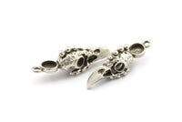 Bird Skull Charm, Antique Silver Plated Brass Bird Skull Necklace Pendants, Skull Charms With 1 Loop - Pad Size : 6mm (35x9x11mm) N2589