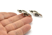 Bird Skull Charm, Antique Silver Plated Brass Bird Skull Necklace Pendants, Skull Charms With 1 Loop - Pad Size : 6mm (35x9x11mm) N2589