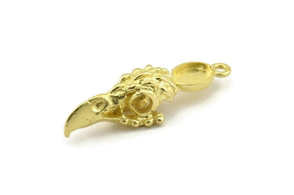 Bird Skull Charm, Raw Brass Bird Skull Necklace Pendants, Skull Charms With 1 Loop - Pad Size : 6x8mm (37x9x10mm) N2597