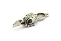 Bird Skull Charm, Antique Silver Plated Brass Bird Skull Necklace Pendants, Skull Charms With 1 Loop - Pad Size : 6x8mm (37x9x10mm) N2597