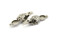 Bird Skull Charm, Antique Silver Plated Brass Bird Skull Necklace Pendants, Skull Charms With 1 Loop - Pad Size : 6x8mm (37x9x10mm) N2597