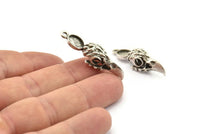 Bird Skull Charm, Antique Silver Plated Brass Bird Skull Necklace Pendants, Skull Charms With 1 Loop - Pad Size : 6x8mm (37x9x10mm) N2597