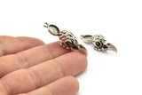 Bird Skull Charm, Antique Silver Plated Brass Bird Skull Necklace Pendants, Skull Charms With 1 Loop - Pad Size : 6x8mm (37x9x10mm) N2597