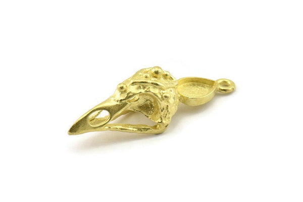 Bird Skull Charm, Raw Brass Bird Skull Necklace Pendants, Skull Charms With 1 Loop - Pad Size : 6x8mm (37x11x11mm) N2598