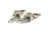 Bird Skull Charm, Antique Silver Plated Brass Bird Skull Necklace Pendants, Skull Charms With 1 Loop - Pad Size : 6x8mm (37x11x11mm) N2598