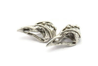 Tiny Bird Skull, Antique Silver Plated Brass Bird Skull Pendants, Brass Skull Charm (24x12x11mm) N2593