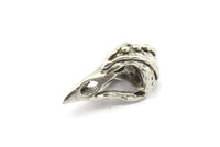 Tiny Bird Skull, Antique Silver Plated Brass Bird Skull Pendants, Brass Skull Charm (24x12x11mm) N2593