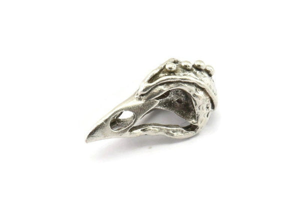 Tiny Bird Skull, Antique Silver Plated Brass Bird Skull Pendants, Brass Skull Charm (24x12x11mm) N2593