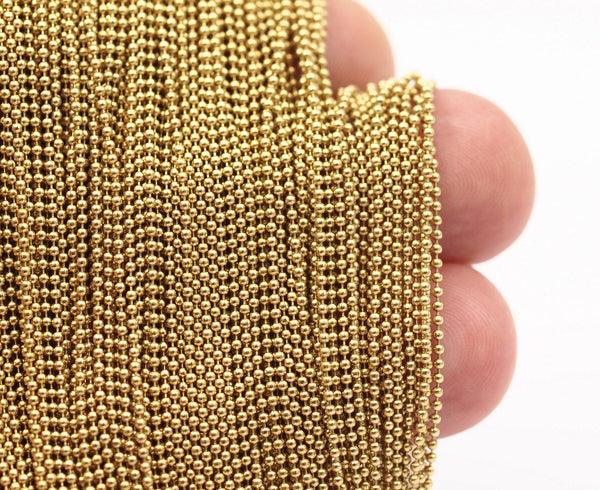 Tiny Ball Chain, 20 M. 1mm Raw Brass Ball Chain - brs4-4  ( Z017 )