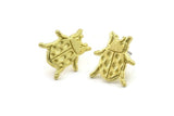 Brass Ladybird Earring, Raw Brass Ladybird Shaped Stud Earrings (15x14x1.5mm) N2607