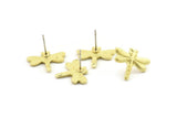 Brass Dragonfly Earring, Raw Brass Dragonfly Shaped Stud Earrings (17x14x1.5mm) N2610