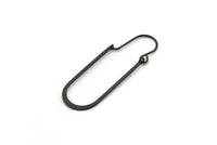 Black Earring Wires, 4 Oxidized Black Brass Earring Studs, Wire Hoops  (40x13mm) D0576 H0937