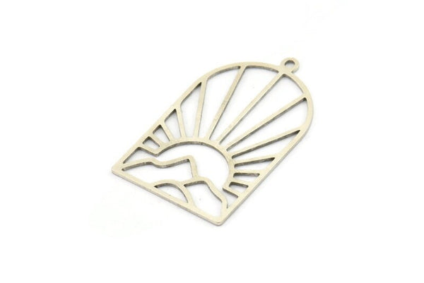 Silver Sun Charm, 4 Antique Silver Plated Brass Mountain Charms With 1 Loop, Sun Rising Charms, Findings (32x20x0.60mm) A6357