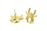 Brass Spider Earring, Raw Brass Spider Shaped Stud Earrings (15x14x1.5mm) N2609