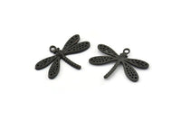 Black Dragonfly Charm, 6 Oxidized Black Brass Dragonfly Charms With 1 Loop, Pendants, Findings (22x16mm) N1208