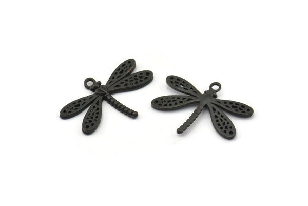 Black Dragonfly Charm, 6 Oxidized Black Brass Dragonfly Charms With 1 Loop, Pendants, Findings (22x16mm) N1208