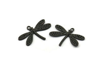 Black Dragonfly Charm, 6 Oxidized Black Brass Dragonfly Charms With 1 Loop, Pendants, Findings (22x16mm) N1208