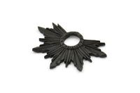 Black Badge Charm, 2 Oxidized Black Brass Rosette Charm Pendants, Earrings, Findings (33x22mm) N0760