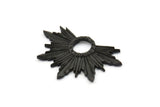Black Badge Charm, 2 Oxidized Black Brass Rosette Charm Pendants, Earrings, Findings (33x22mm) N0760