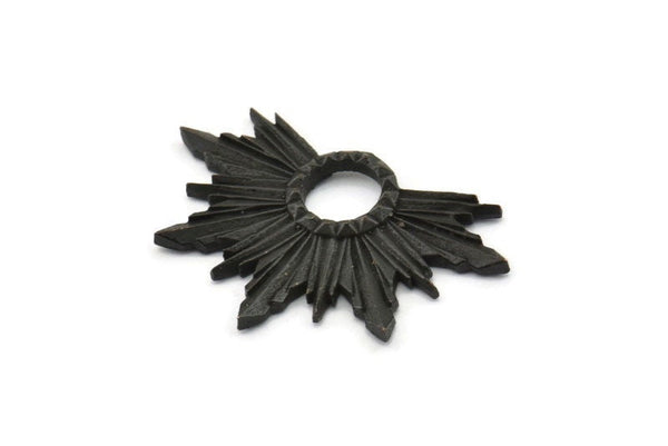 Black Badge Charm, 2 Oxidized Black Brass Rosette Charm Pendants, Earrings, Findings (33x22mm) N0760