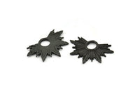 Black Badge Charm, 2 Oxidized Black Brass Rosette Charm Pendants, Earrings, Findings (33x22mm) N0760