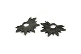 Black Badge Charm, 2 Oxidized Black Brass Rosette Charm Pendants, Earrings, Findings (33x22mm) N0760