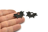 Black Badge Charm, 2 Oxidized Black Brass Rosette Charm Pendants, Earrings, Findings (33x22mm) N0760