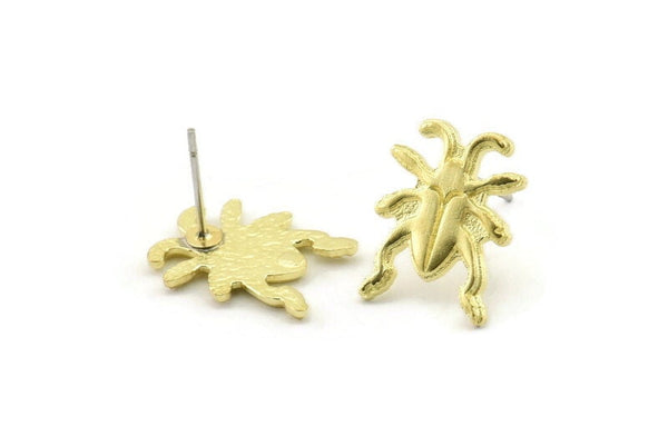Brass Bug Earring, Raw Brass Bug Shaped Stud Earrings (16x12x1.5mm) N2608