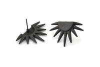 Black Sun Earring, 2 Oxidized Black Brass Sun Stud Earrings (19x29mm) N0963
