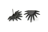 Black Sun Earring, 2 Oxidized Black Brass Sun Stud Earrings (19x29mm) N0963