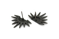 Black Sun Earring, 2 Oxidized Black Brass Sun Stud Earrings (19x29mm) N0963