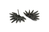 Black Sun Earring, 2 Oxidized Black Brass Sun Stud Earrings (19x29mm) N0963