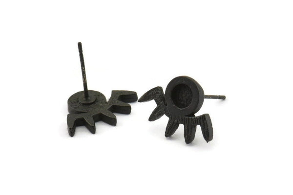 Siyah Göz Küpe, 6 Oksitlenmiş Siyah Pirinç Göz Küpe - Taş Yerleştirme - Ped Boyutu 4 mm (16x11x1,5 mm) N1302