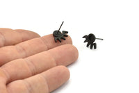 Siyah Göz Küpe, 6 Oksitlenmiş Siyah Pirinç Göz Küpe - Taş Yerleştirme - Ped Boyutu 4 mm (16x11x1,5 mm) N1302