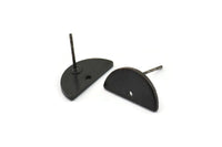 Black Moon Earring, 6 Oxidized Black Brass Semi Circle Stud Earrings With 1 Hole (15x7.5x1.2mm) D1365 A1775 H0293