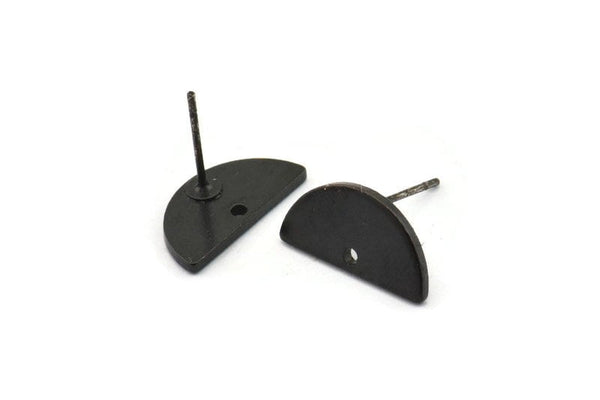 Black Moon Earring, 6 Oxidized Black Brass Semi Circle Stud Earrings With 1 Hole (15x7.5x1.2mm) D1365 A1775 H0293