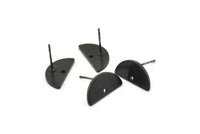 Black Moon Earring, 6 Oxidized Black Brass Semi Circle Stud Earrings With 1 Hole (15x7.5x1.2mm) D1365 A1775 H0293