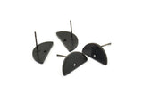Black Moon Earring, 6 Oxidized Black Brass Semi Circle Stud Earrings With 1 Hole (15x7.5x1.2mm) D1365 A1775 H0293