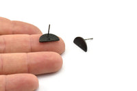 Black Moon Earring, 6 Oxidized Black Brass Semi Circle Stud Earrings With 1 Hole (15x7.5x1.2mm) D1365 A1775 H0293