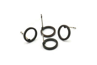 Black Circle Earring, 6 Oxidized Black Brass Circle Stud Earrings (10mm) N0439 A1131