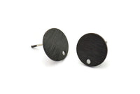 Black Round Earring, 6 Textured Oxidized Black Brass Round Earring Studs (12x0.80mm) M337 A1552 Q1054