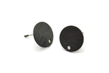 Black Round Earring, 6 Textured Oxidized Black Brass Round Earring Studs (12x0.80mm) M337 A1552 Q1054