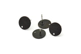 Black Round Earring, 6 Textured Oxidized Black Brass Round Earring Studs (12x0.80mm) M337 A1552 Q1054