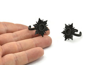 Black Ring Settings, 2 Oxidized Black Brass Badge Ring With 1 Stone Setting - Pad Size 6mm N0839