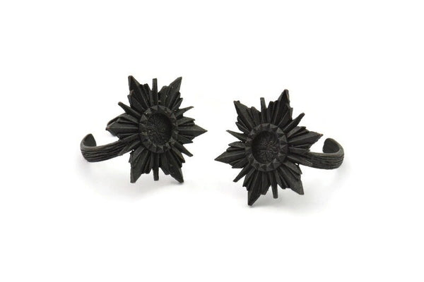 Black Ring Settings, 2 Oxidized Black Brass Badge Ring With 1 Stone Setting - Pad Size 6mm N0839