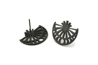 Siyah Ay Küpe, 4 Oksitlenmiş Siyah Pirinç Ay Evreleri Küpe (19x16x1mm) N1339