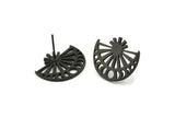 Siyah Ay Küpe, 4 Oksitlenmiş Siyah Pirinç Ay Evreleri Küpe (19x16x1mm) N1339