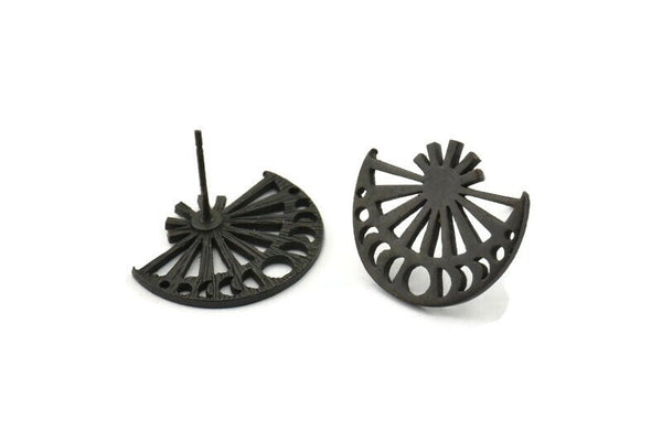 Siyah Ay Küpe, 4 Oksitlenmiş Siyah Pirinç Ay Evreleri Küpe (19x16x1mm) N1339
