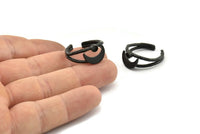 Black Ring Setting, Oxidized Black Brass Moon And Planet Ring With 1 Stone Settings - Pad Size 3mm N1272