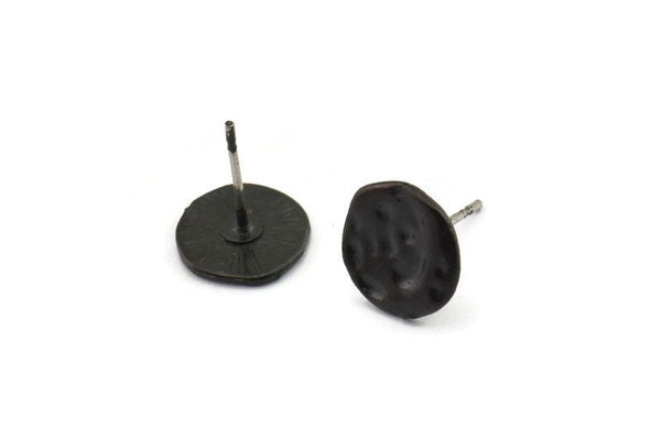 Siyah Yuvarlak Küpe, 4 Oksitlenmiş Siyah Pirinç Yuvarlak Küpe Çivisi (10 mm) N1175